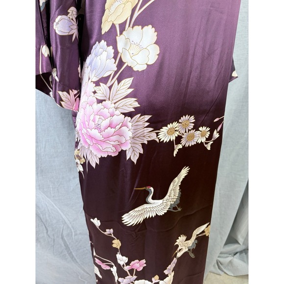 NWT Kim + Ono Plum Kimono Robe Floral Crane Print Long Sleeve S Asian Inspired - Picture 10 of 13